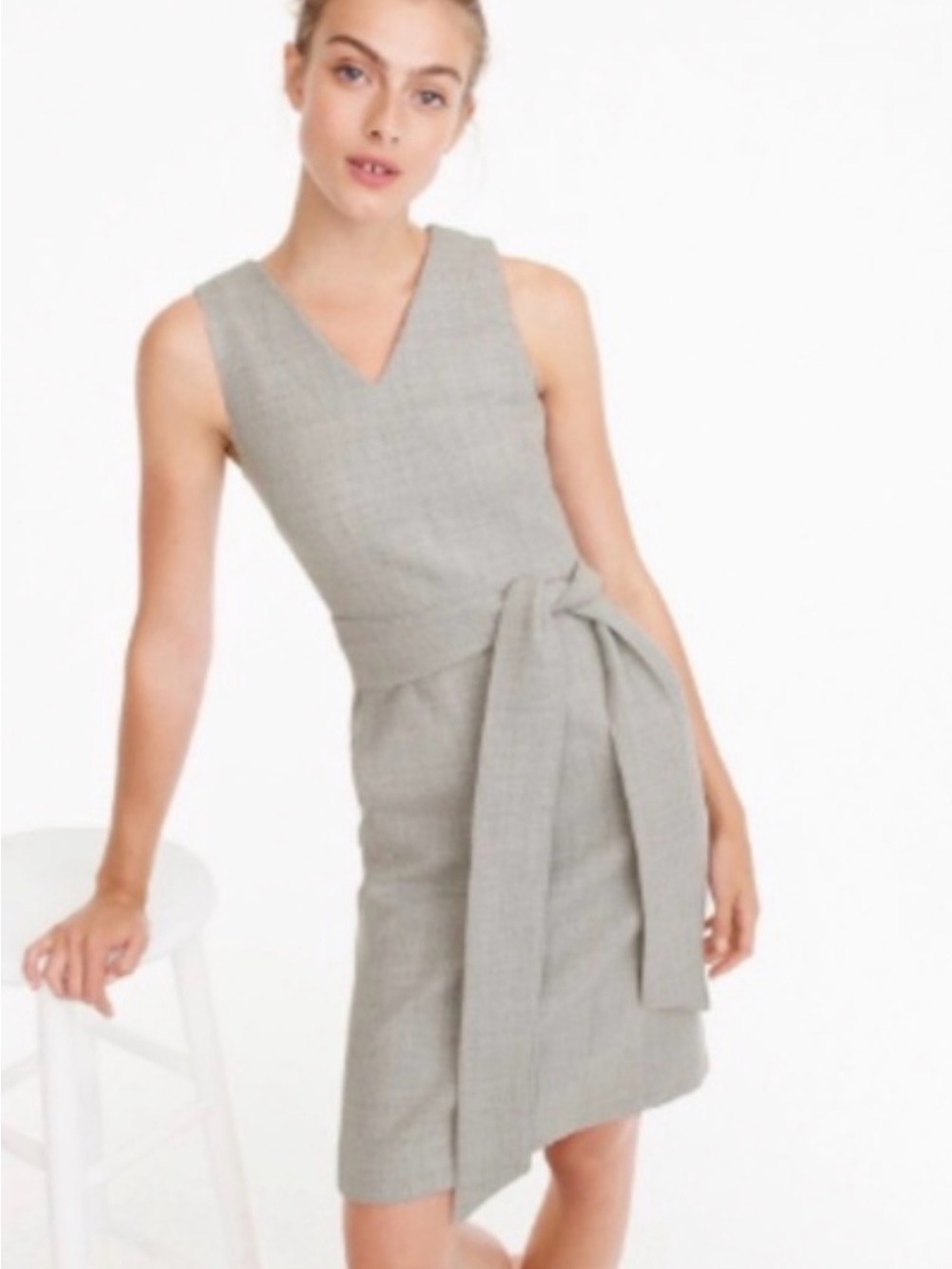 J.Crew Gray Tie Waist V Neck Sheath Dress 0P Petite
